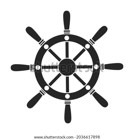 Ship wheel black vector of icon.Black vector icon helm of ship. Isolated illustration of wheel boat on white background.