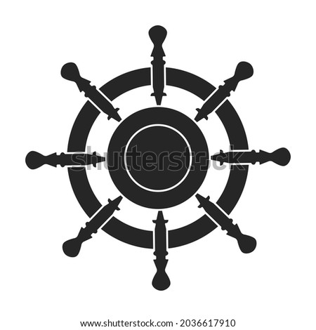 Ship wheel black vector of icon.Black vector icon helm of ship. Isolated illustration of wheel boat on white background.