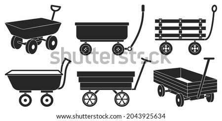 Garden wagon black vector illustration on white background. Farm wheelbarrow set icon.Vector illustration set icon equipment of garden wagon.