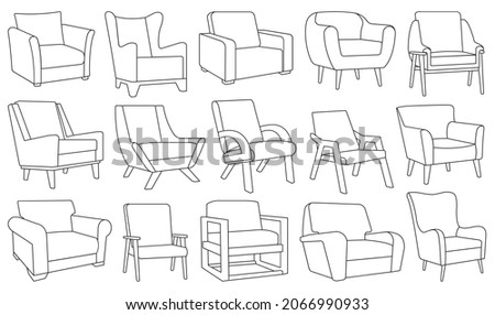 Home armchair vector outline set icon. Vector illustration comfortable chair on white background. Isolated outline set icon home armchair.