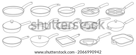 Pan vector outline set icon. Vector illustration griddle on white background. Isolated outline set icon pan.