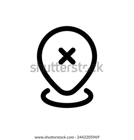 Delete Location icon in trendy outline style isolated on white background. Delete Location silhouette symbol for your website design, logo, app, UI. Vector illustration, EPS10.