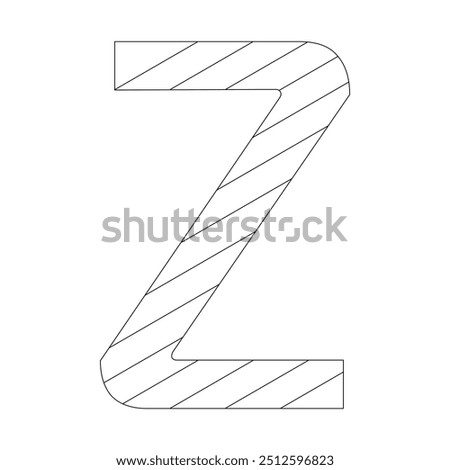 The letter Z is filled with diagonal lines that run from the top left to the bottom right corner. Kindergarten letter worksheets, coloring the letter Z, with various colors as you wish.