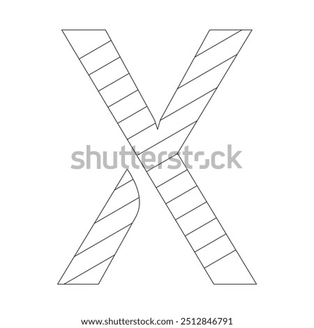 The letter X filled with diagonal stripes that run from the top left to the bottom right corner. The background is white.