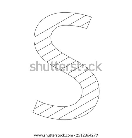 The letter S filled with diagonal stripes that run from the top left to the bottom right corner. Kindergarten letter worksheets, coloring the letter S, with various colors as you wish.