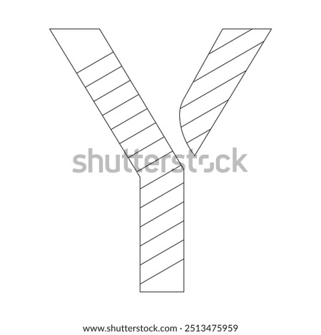 Letter Y filled with diagonal stripes running from the top left to the bottom right corner. Kindergarten letter worksheets, coloring the letter Y, with various colors as you wish.