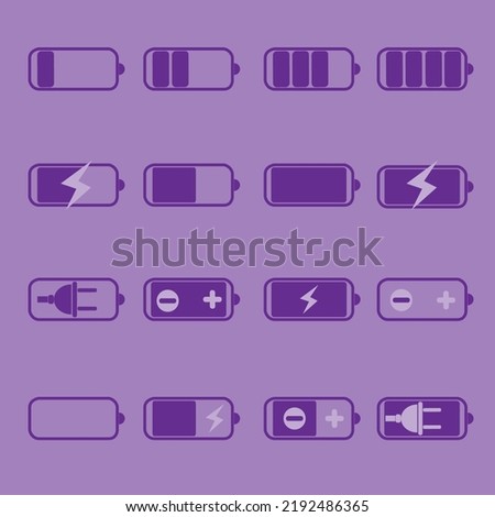 battery icon set, battery charging, battery out, in battery charging