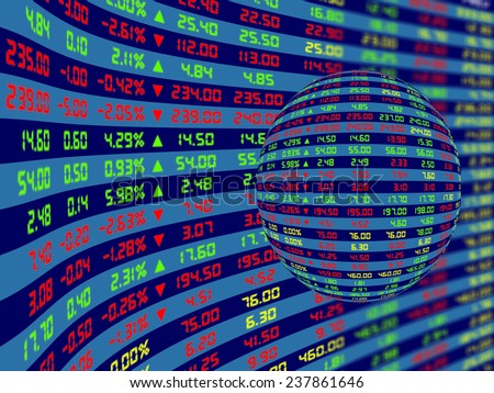 a large display of daily stock market price and quotation with decorative crystal ball