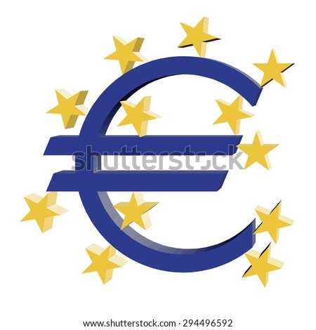 Euro currency symbol with 12 golden (yellow) stars. Vector/illustration on white background