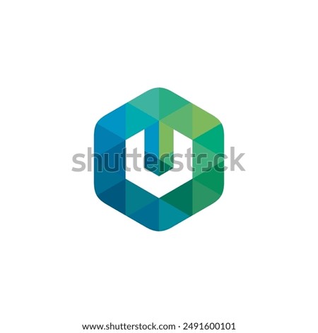 Hexagon Letter U Pixel logo design vector template