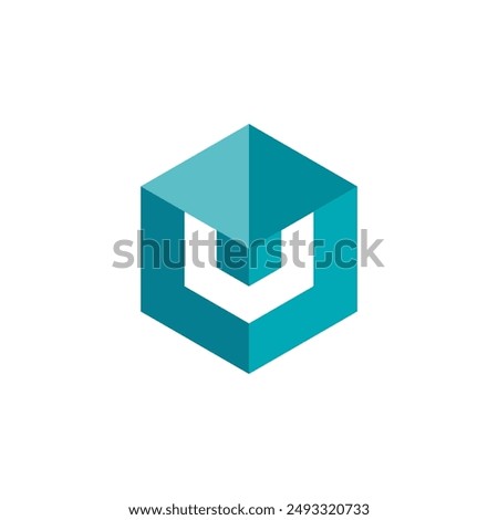 Negative Space Hexagon Letter V U logo design vector template