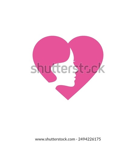 Woman Face Heart Logo design vector template