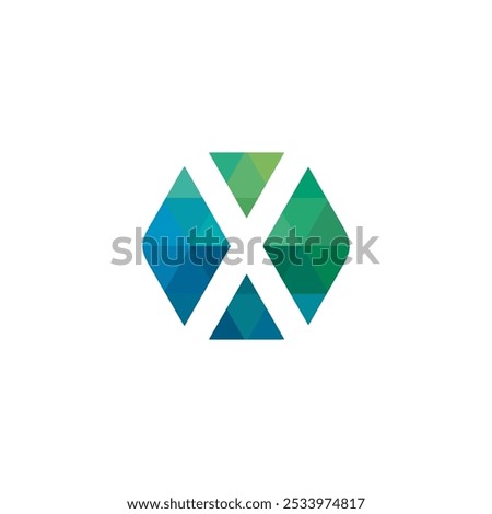 Hexagon Pixel Letter X Logo design vector template