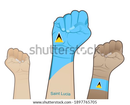 The spirit of struggle by lifting the hand with the Saint Lucia flag