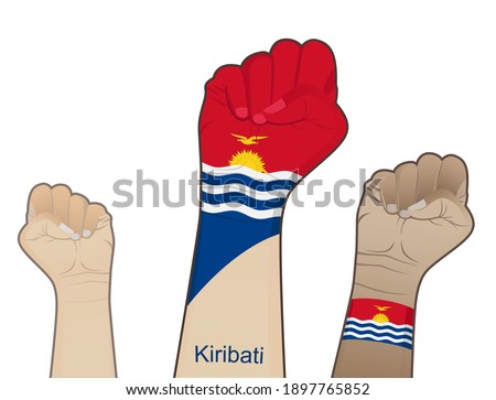 The spirit of struggle by lifting a hand with the Kiribati flag