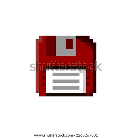 Pixel art of floppy disk or diskette. 8 bit diskette isolated on white