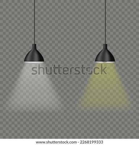 Ceiling lights with yellow and white bulbs, isolated on transparent background