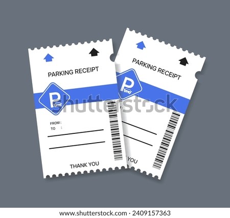 A realistic stack of paper parking tickets. Blank parking ticket isolated in gray background. Parking receipt illustration