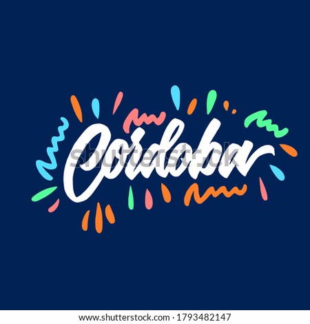 Cordoba hand lettering text. vector illustration.