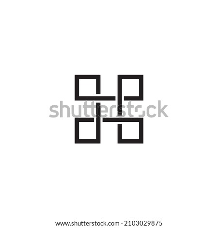 four letter P, letter H or X, five squares, simple symbol line vector logo