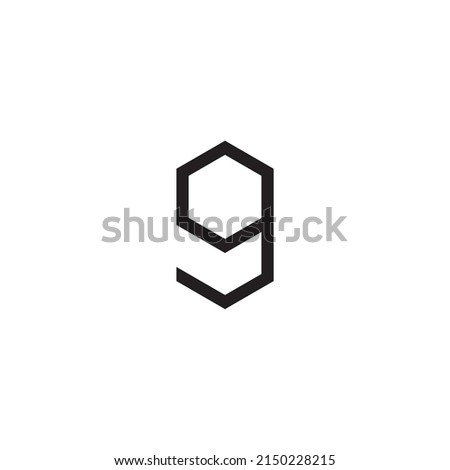 Number 9 shaped hexagon symbol simple logo vector