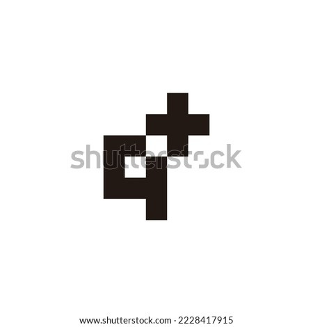 Letter q plus, square, outline geometric symbol simple logo vector