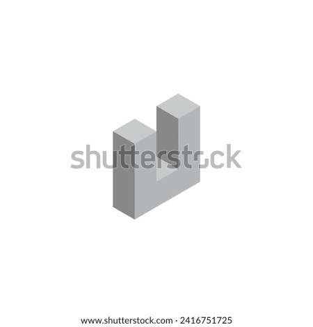 letter U 3d, cube geometric symbol simple logo vector