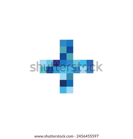 plus pixels, blue simple vector logo symbol