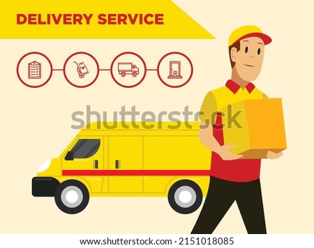 Delivery Service with trusted and 
punctual. Vector color illustration with delivery van or flyer concept.