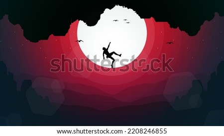 climber falls off the cliff. Extreme rock climber. Mountain climber walpaper for desktop.