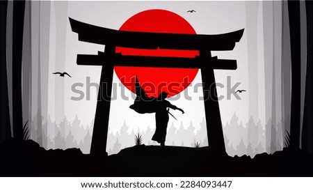 lady Samurai with red moon wallpaper. samurai with mask wallpaper. japan theme background. japanese samurai background.