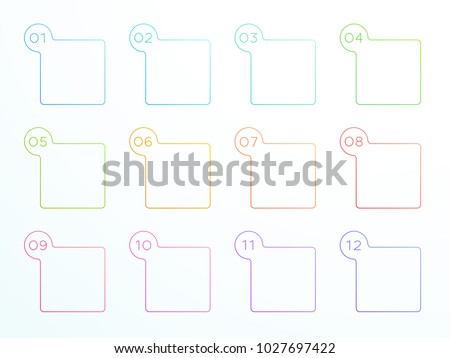 Numbered Outlined Square Text Boxes 1 to 12 Vector