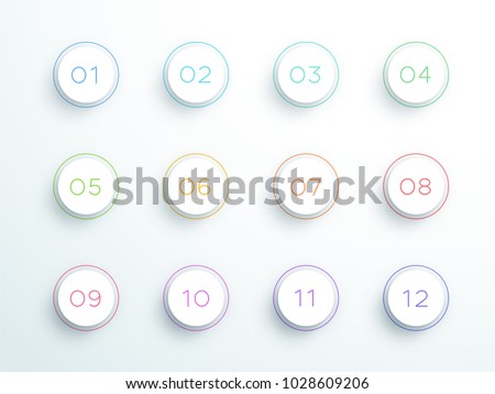 Bullet Point 3d Circle Rings Number 1, 10 and 12 Vector