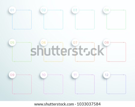 Numbered Square Outlined Text Boxes 1 to 12 Vector