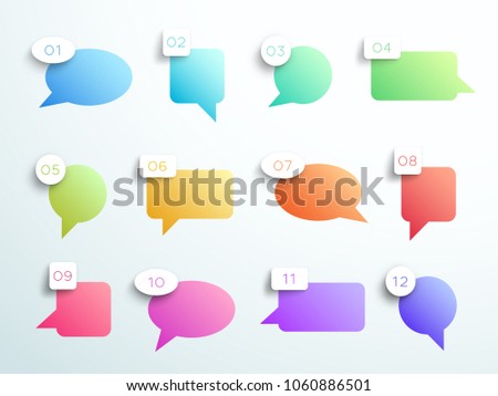 Numbered Gradient Speech Bubbles 1 to 12 Vector