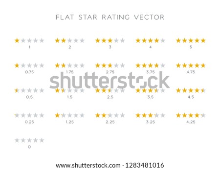5 Star Rating Gold Vector Icons Set Flat