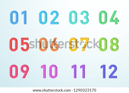 Bullet Point Colorful Cut Out Numbers 1 to 12 Vector