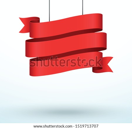 Hanging Title Ribbon 3 Line Red Realistic 3d Banner