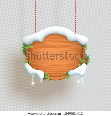 Christmas Wooden Sign Hanging With Snow And Fir