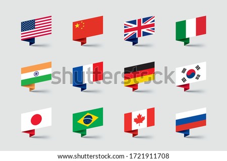 World Flags 3d Folded Paper Ribbon Shapes Vector Set