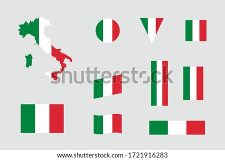 Italian Flag Icon Different Shapes Italy Map Vector Set