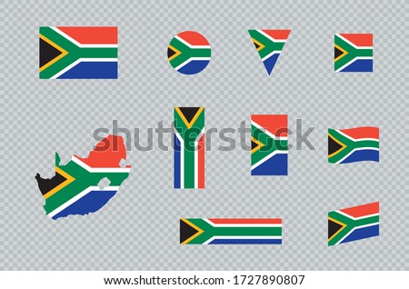 South Africa Flag Icon Different Shapes Map Vector Set