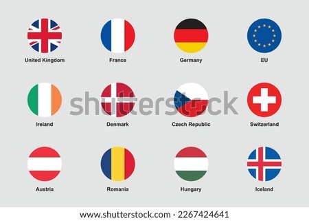 Europe Flags Round Flat Circle Icons Vector Set 1