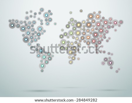 World Map Cogs Connections Vector 2