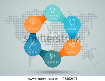 Infographic Linked Diagram With Dots World Map Back Drop