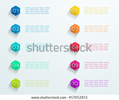 Number Bullet Points Flat Hexagons 1 to 10