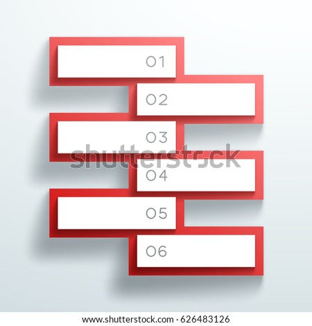 Vector 3d Red Numbered Text Boxes Stacked 1 to 6