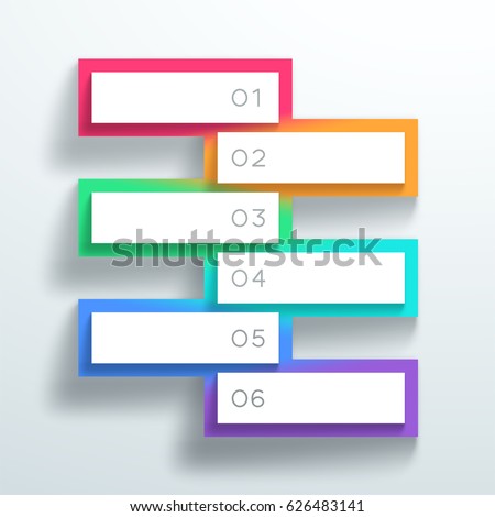 Vector 3d Color Numbered Text Boxes Stacked 1 to 6