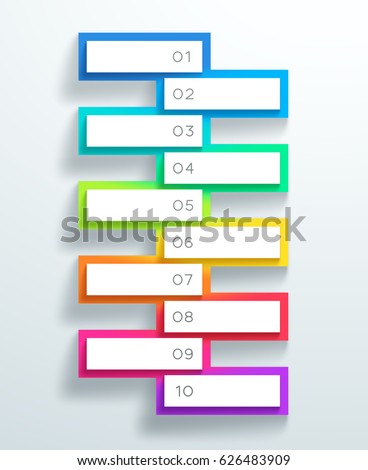 Vector 3d Numbered Text Boxes Stacked 1 to 10