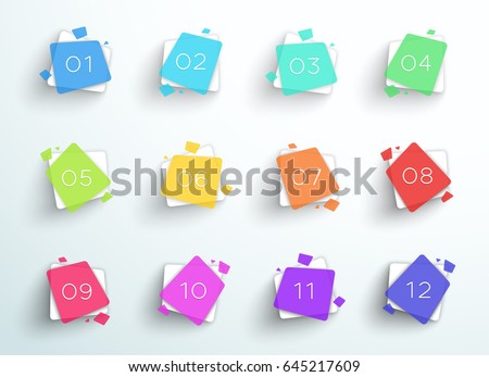 Number Bullet Point Abstract Colorful Circles 1 to 12 Vector